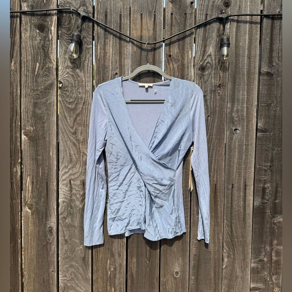 41 Hawthorn Light Long sleeve Blue Silk Faux Wrap Top Blouse New with tags med